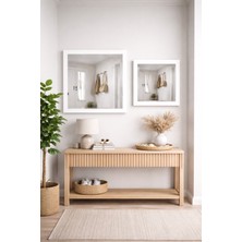 Digital Hayat 2'li Masif Ahşap Kare Ayna Seti (50+38 Cm) - Doğal Ceviz Beyaz Antrasit Çerçeveli Duvar Aynası Kombini