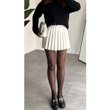 Asfa Moda Kadın Beyaz Full Pileli Mini Arkası Şort Etek Yüksek Bel Günlük Kombin Etek