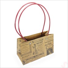 Süsle Bebek ve Parti Vintage Gazete Baskılı Karton Hediye Çantası  22×14×11 cm – Kraft