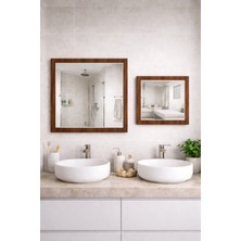 Digital Hayat 2'li Masif Ahşap Kare Ayna Seti (50+38 Cm) - Doğal Ceviz Beyaz Antrasit Çerçeveli Duvar Aynası Kombini