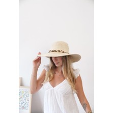 ZOE3tr Kadın ANGL Bej - Bej Kahve Boncuk Detaylı Hasır Şapka