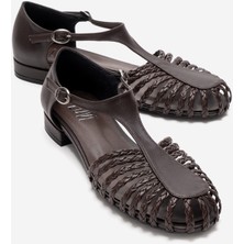 Luvi Onos Kahverengi Örgü Detaylı Kadın Sandalet