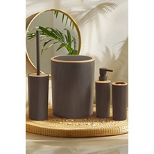 İndecor Liza 4'lü Banyo Seti Antrasit Gri - Çöp Kovası WC Fırçası Sıvı Sabunluk Diş Fırçalık