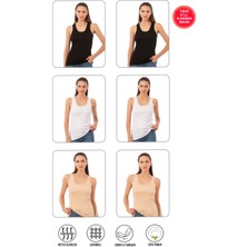 Özkan Underwear Özkan 0111 6'lı Paket Kadın %100 Pamuklu Karışık Renk Ribana Esnek Rahat Biyeli Kalın Askılı Örme Atlet