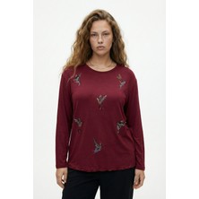 Şuranur Bambu Viskon Kadın Parlak Taş Baskılı Bluz