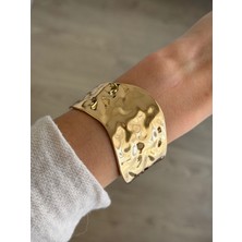 İrem Yıldız Çelik Desenli Gold Kelepçe