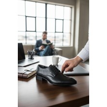 Enoch Siyah Hakiki Deri Modern Ofis ve Prestij Serisi Bağcıklı Klasik Ayakkabı
