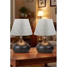 571 Store 2 Adet Elips Masa Abajur Metal Gövde Kumaş Başlık Aydınlatma