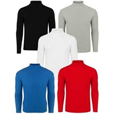 RİBAC 5'li Paket Yarım Boğazlı Erkek Kazak Çok Renkli Uzun Kol Slim Fit Tasarım