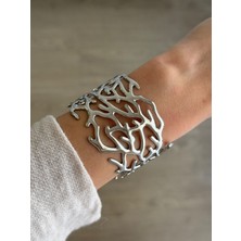 İrem Yıldız Çelik Silver Dal Desen Kelepçe