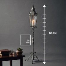 İki Yedi Konsept Nancarrow Vintage Büyük Ayaklı Mumluk Fener 125 cm Metal Dekoratif Şamdan Salon Ofis Köşe Dekorları