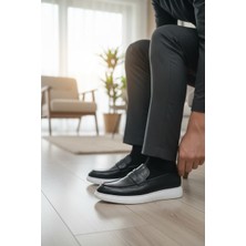 Enoch Deri Siyah Klasik Casual Loafer (Beyaz Tabanlı)