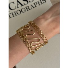 İrem Yıldız Çelik Desenli Gold Kelepçe