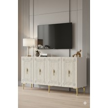 Yumedi Design KA1528BTG - Zülbia Konsol , Tv Sehpası , Çok Amaçlı Dolap, Kahve Köşesi 150 cm Beyaz-Traverten-Gold