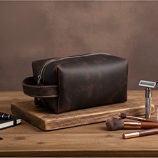 LUQA Leather Luqa Deri | Hakiki Deri Seyahat Çantası | El Yapımı Bakım Organizeri | Erkek Kadın Makyaj Çanta