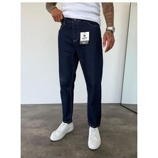 KağanKY Beyaz Dikişli Koyu Lacivert Boyfriend Jean