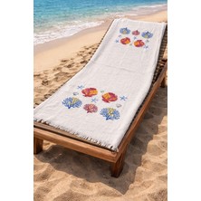 Vita Müslin Peştemal Basklı %100 Pamuklu Organik Plaj Havlusu Keten 3 Katlı Lüks Peştemal