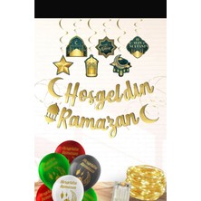 Ramazan Süsleme Seti: Hoşgeldin Ramazan Yazısı, Tavan Sarkıtı, LED Işık, Balon