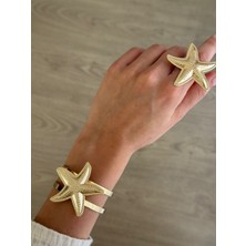 İrem Yıldız Çelik Gold Kelepçe-Yüzük Set