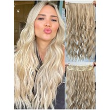 Akolife Küllü Sarı Afro Dalgalı Yarım Ay + 2 Yan Çıt Çıt Saç Postiş Set - Isıya Dayanıklı