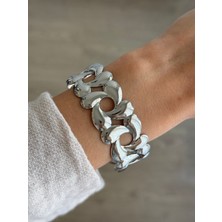 İrem Yıldız Çelik Desenli Silver Kelepçe