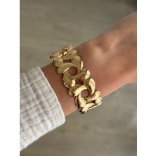 İrem Yıldız Çelik Desenli Gold Kelepçe