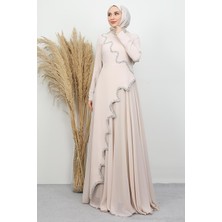 Belinda Krep Detay Elbise Bej