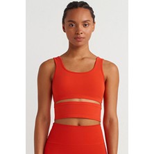 Kadın Kolsuz Crop Top COMEUP Ateş Kırmızı Günlük Stil Poliamid Malzeme ile Tasarlandı