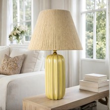 Bahar Aydınlatma Zion Pastel Sarı Gövde Bej Başlık Dekoratif Abajur