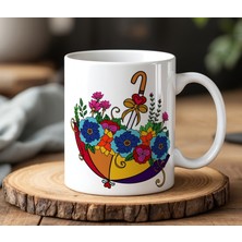 BB Design Renkli Şemsiye Tasarımlı Beyaz Seramik Baskılı Kupa Bardak 330 ml