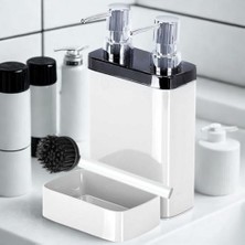 Skygo 2’li Sıvı Sabun ve Bulaşık Deterjanı Dispenser Seti – Krom Kapaklı, Fırça ve Sünger Hazneli Şık Mutfak/banyo Organizer