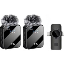 Aesco Kablosuz Yaka Mikrofonu Çiftli Mikrofon 16 ile Uyumlu Type-C/lightning Portlu Telefon Pc Tablet Video Kayıt Röportaj Canlı Yayın Vlog Kablosuz Mikrofon 1029