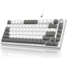 Aesco Beyaz Işıklı Hot Swap Kablolu Mekanik Oyun Klavyesi | Ajazz AK820 Gri Beyaz - Kırmızı Switch