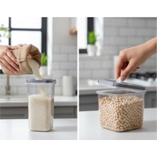 Aesco 8'li Kilitli ve Vakumlu Erzak Saklama Kabı Seti – Sızdırmaz Kapaklı Bakliyat, Baharat ve Gıda Düzenleyici – Istiflenebilir Şeffaf Mutfak Organizeri – Gri Detaylı