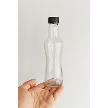 Aesco 250 ml Şeffaf Ince Belli Kapaklı Cam Şişe 250 cc Meşrubat Şişesi 6 Adet (Siyah Kapak)
