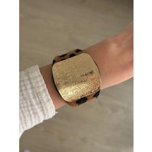 İrem Yıldız Çelik Plaka Leopar Desen Bileklik
