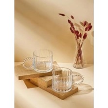 Aesco 6'lı Cam Boncuk Kulplu Bardak Seti – 130 ml Şeffaf Kupa Bardak, Çay Kahve Su Meşrubat Için Şık ve Dayanıklı Tasarım