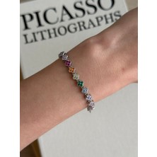 İrem Yıldız Çelik Renkli Taşlı Yonca Bileklik