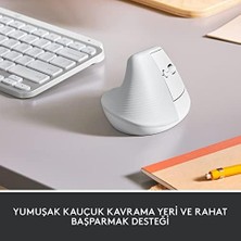 Aesco Lift Kablosuz Ergonomik Dikey Mouse, 57° Dikey Açı, 4000 Dpı, Sessiz, Küçük ve Orta Eller Için, Bluetooth, Logi Bolt USB Alıcı, 24 Ay Pil Ömrü, Beyaz