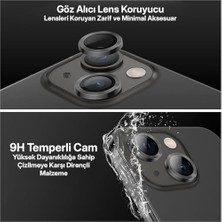 Aesco 15-15 Plus ile Uyumlu Temperli Cam Kamera Lens Koruyucu Alüminyum Alaşım Çerçeveli ve 9h Sertliğinde Lens Koruma (Siyah, Temperli Cam)