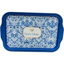 Aesco Evle-Azulejos Desenli Metal Tepsi - Çay Kahve Tepsisi - Sunum Tepsisi 21 cm x 31 cm (Azulejos)