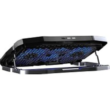 Aesco Tornado 4x Turbo LED Fan - Ayarlabilir Fan Hızı & 6 Farklı Stand Yükseklik Kademesi - 2 USB Portlu - Metal Mesh Zemin - LCD Ekranlı Notebook Soğutucu - Siyah (9"-17" Boyut Destekli)
