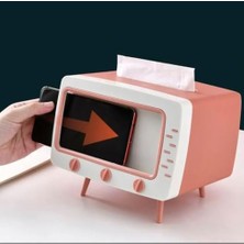Aesco Masaüstü Retro Telefon Tutucu, Masaüstü Peçetelik Cep Telefonu Standı, (Pembe Dekoratif Şık)