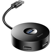 Aesco Round Box 3 In 1, Çok Fonksiyonlu Bilgisayar/telefon Hub Adaptörü, Siyah, Kablo Uzunluğu: 12 Cm, Bağlantı Sayısı: 3, Bağlantı: USB Type A 3.0'dan - USB Type A 3.0 & USB Type A 2.0,seyahat Boy