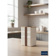 Kemy Home 3’lü Çizgili Dikdörtgen Saklama Kabı Seti – Doğal Bambu Kapaklı | Dondurucu Uyumlu | 500 ml + 100 ml + 100 ml