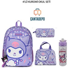 Kuromi Çantadepo 4 Lü Okul Seti(Termoslu Beslenme- Çift Göz Kalemlik-Çanta- Suluk) Özel Seti