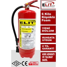 Elit 6 kg Köpüklü Yangın Söndürme Tüpü Ruhsata Uygun Yanında Askı Aparatı ve Kullanım Talimatı