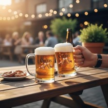 Aesco Odi Home Büyük Boy Renkli Baskılı Cam Bardağı Beer Glass Mug 600 ml