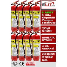 Elit 6 kg Köpüklü Yangın Söndürme Tüpü Askı Aparatı ve Talimat Dahil Ruhsata Uygun 8'li Paket