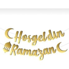 Hoşgeldin Ramazan Kaligrafi Yazı Gold, 210X20 Cm, Ramazan Ayı Süsleme